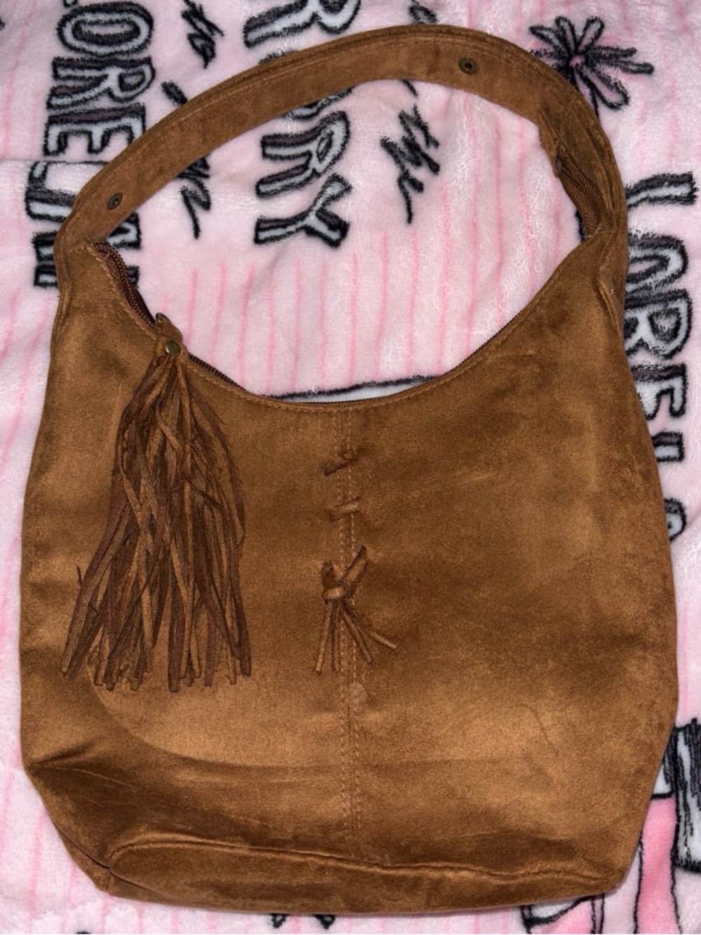 Women's Brown Suede Hobo Bag with Tassel